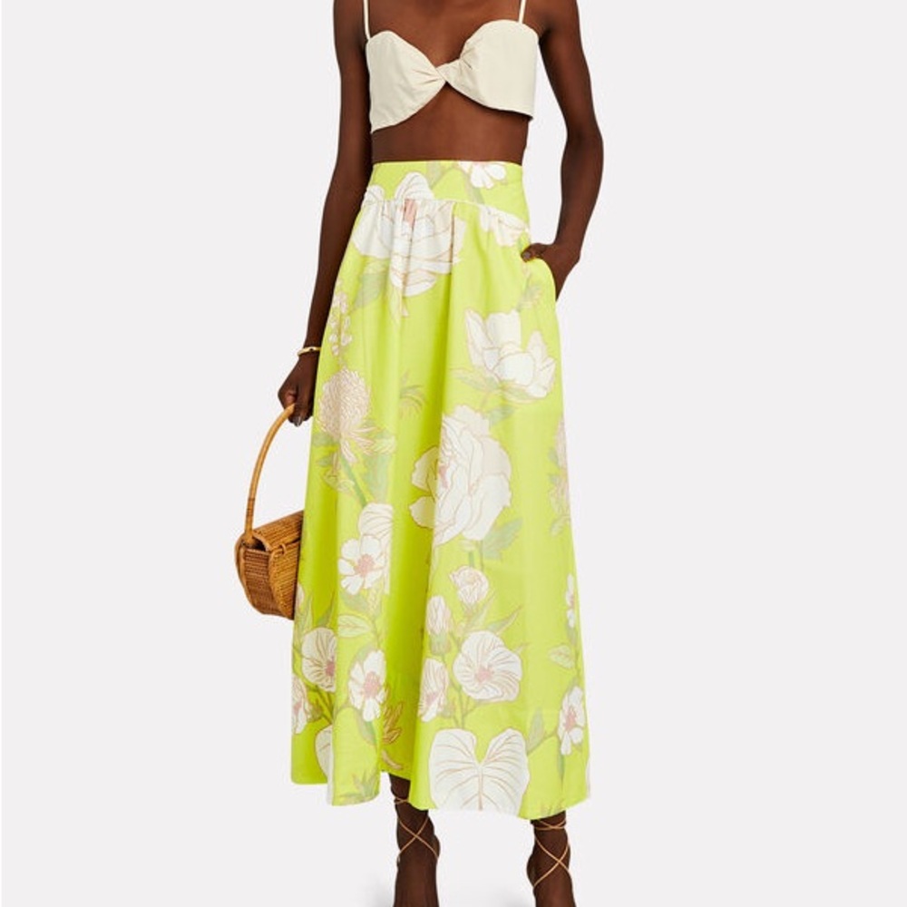 FARM Rio Lime Green Floral Maxi Skirt